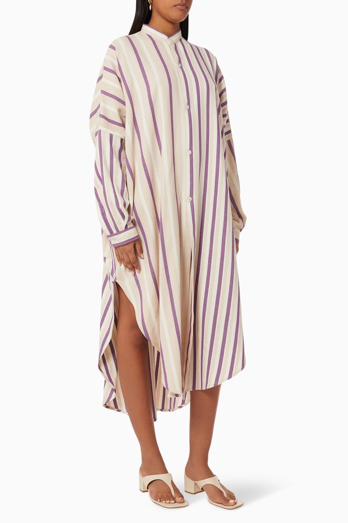 Panelled Nero Collar Shirt Dress in Cotton, Neutral