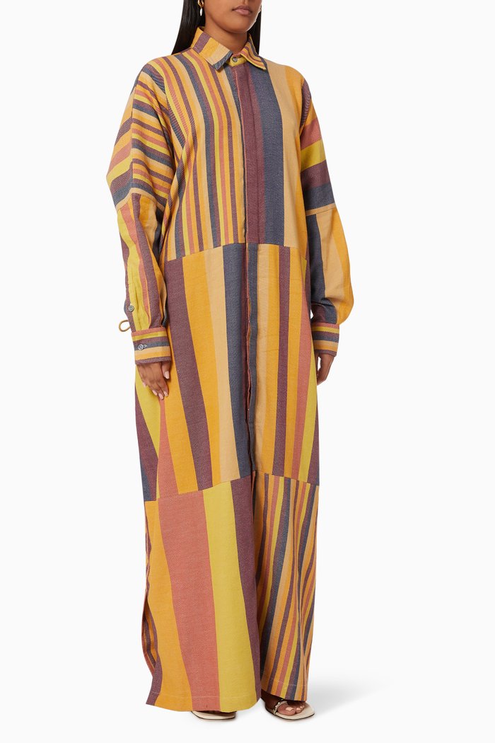 

Striped Oversized Shirt Dress in Cotton, Orange