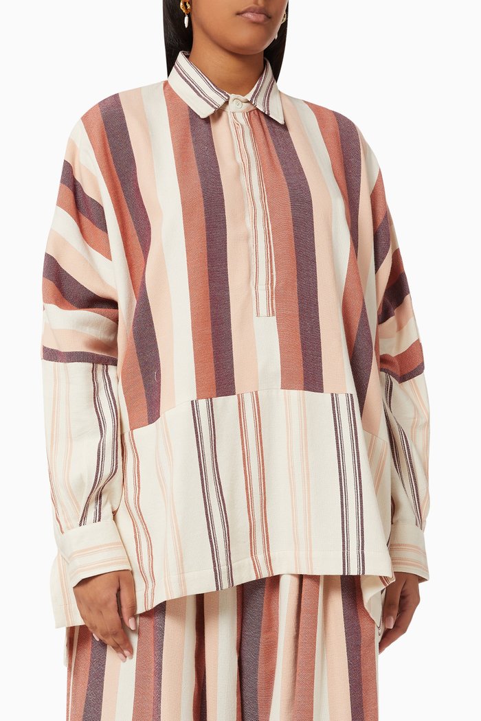 

Striped Panelled Short Tunic in Cotton, Red