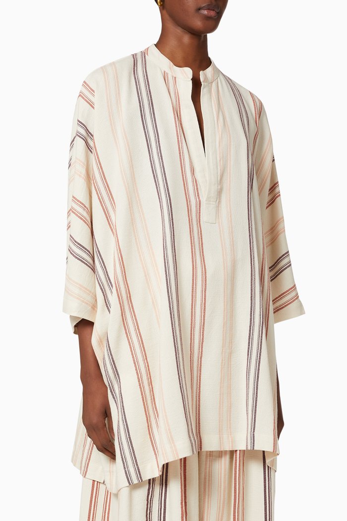 

Striped Short Tunic in Cotton, Neutral