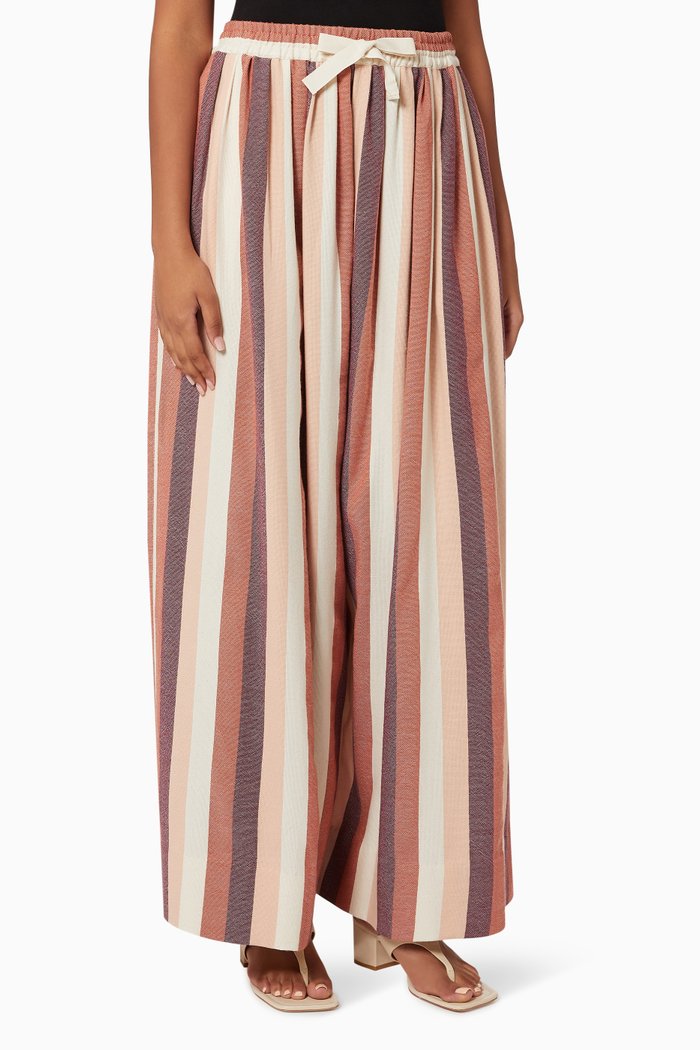 

Striped Drawstring Pants in Cotton, Red