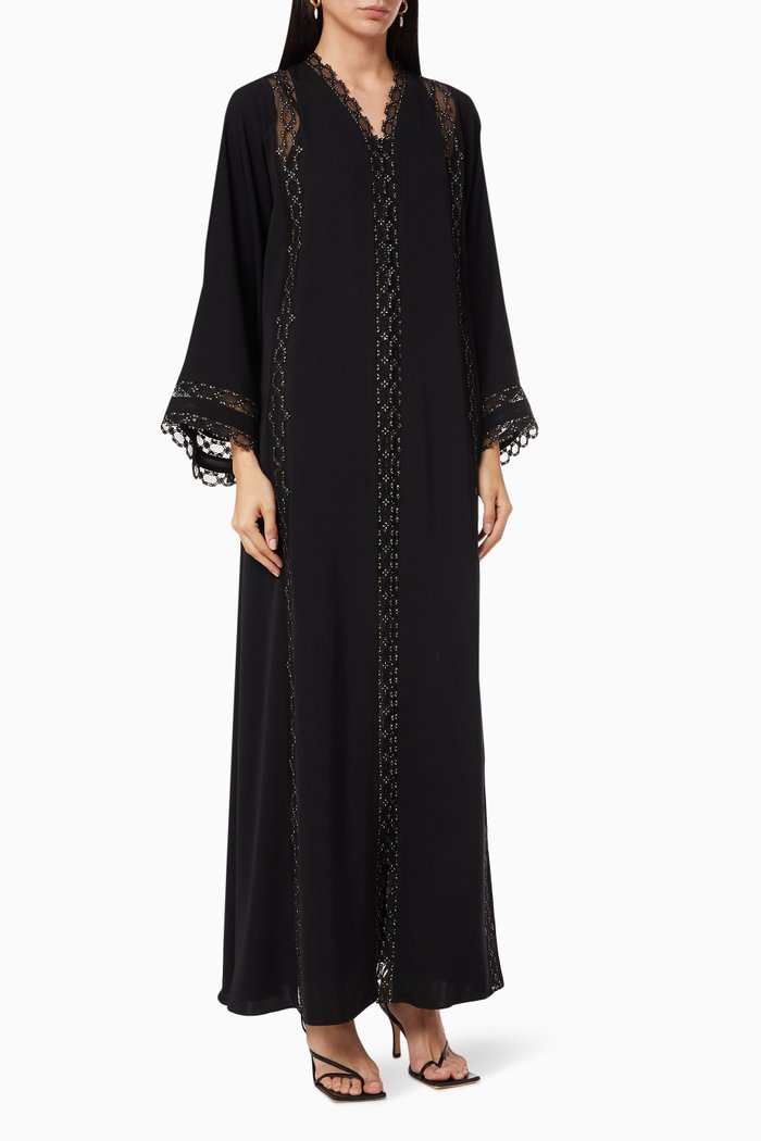 

Signature Embroidered Abaya in Crepe, Black