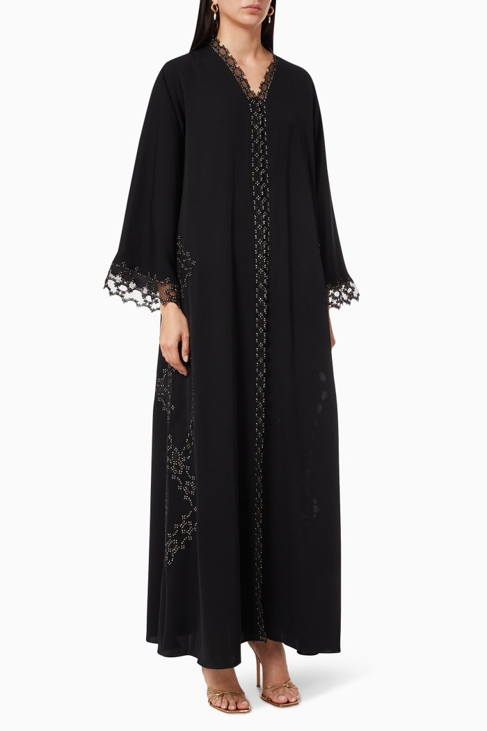 

Signature Embroidered Abaya in Crepe, Black