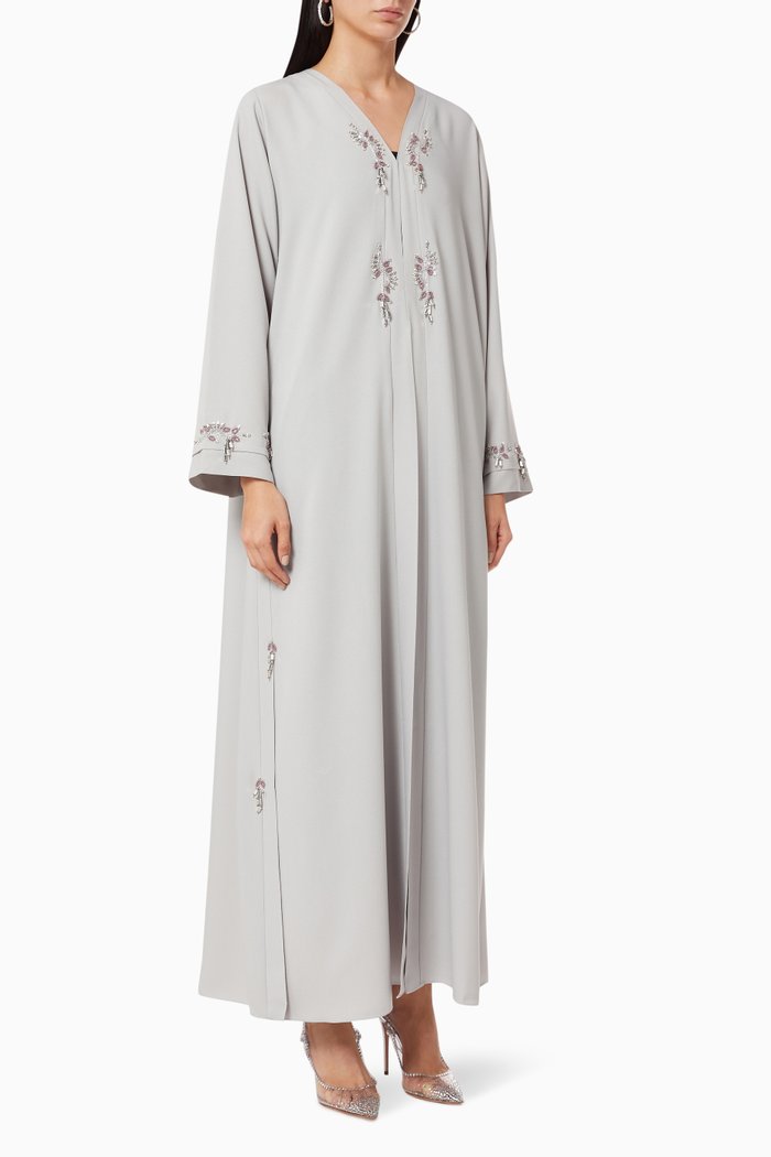 

Signature Embellished Abaya in Crepe, Grey