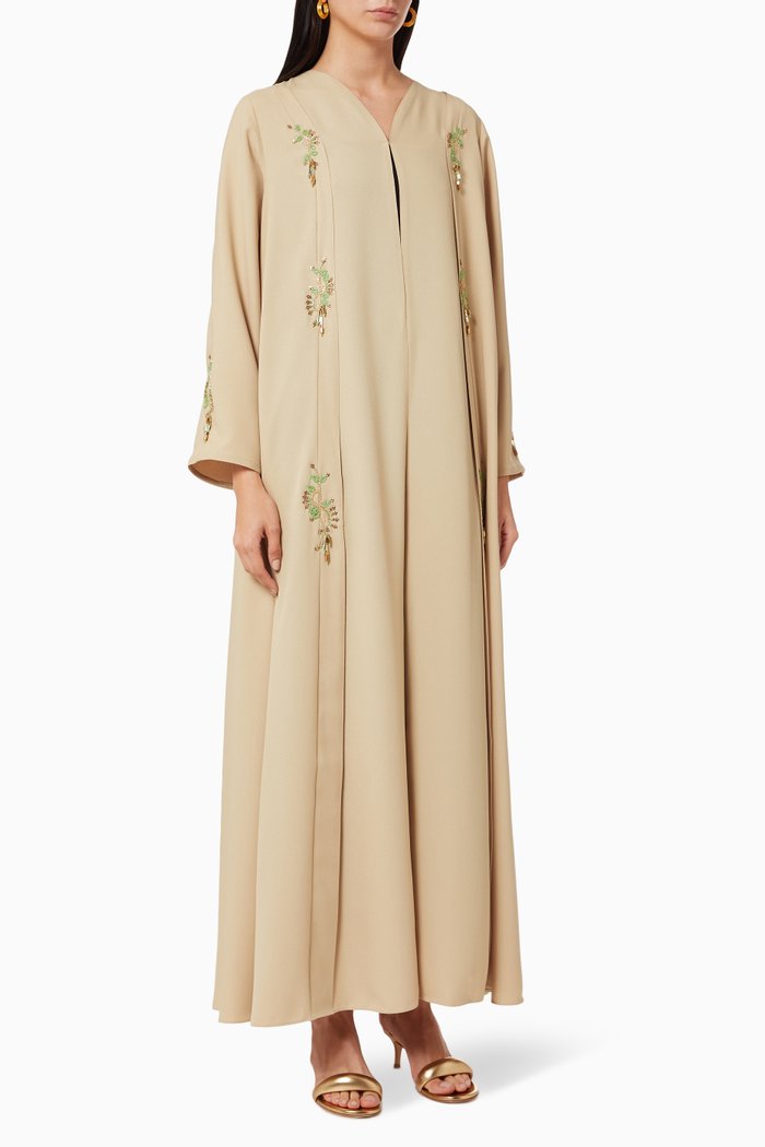 

Signature Embellished Abaya in Crepe, Neutral