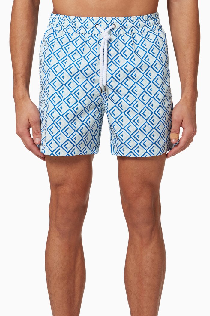 

Angra Atlantico Print Sport Swim Shorts in Cotton, Blue