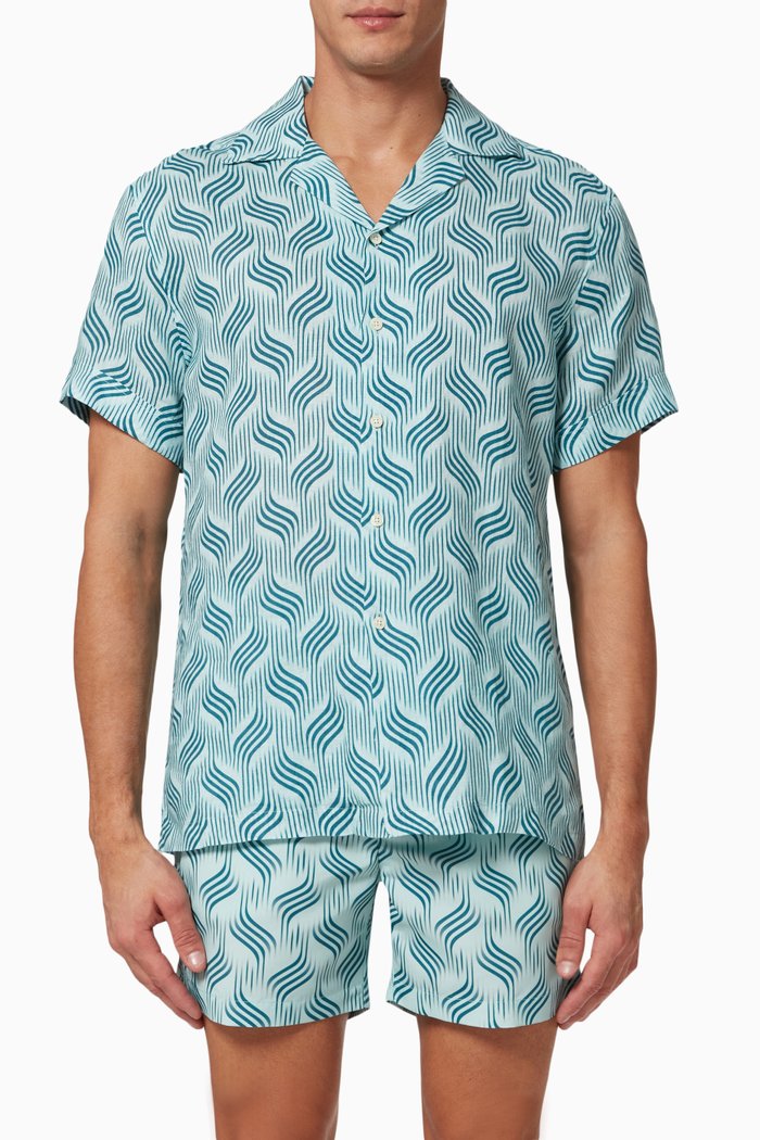 

Roberto Ondulacao Print Shirt in Linen, Blue
