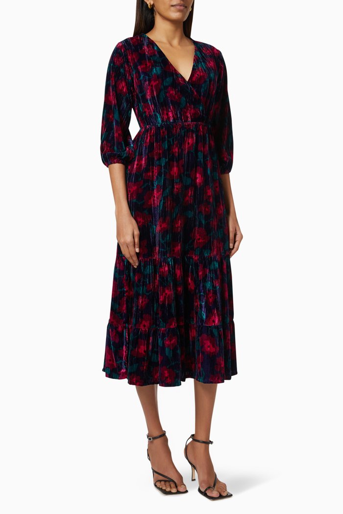 

3D Midi Dress in Velvet, Blue