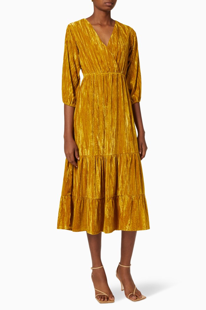 

3D Midi Dress in Velvet, Gold