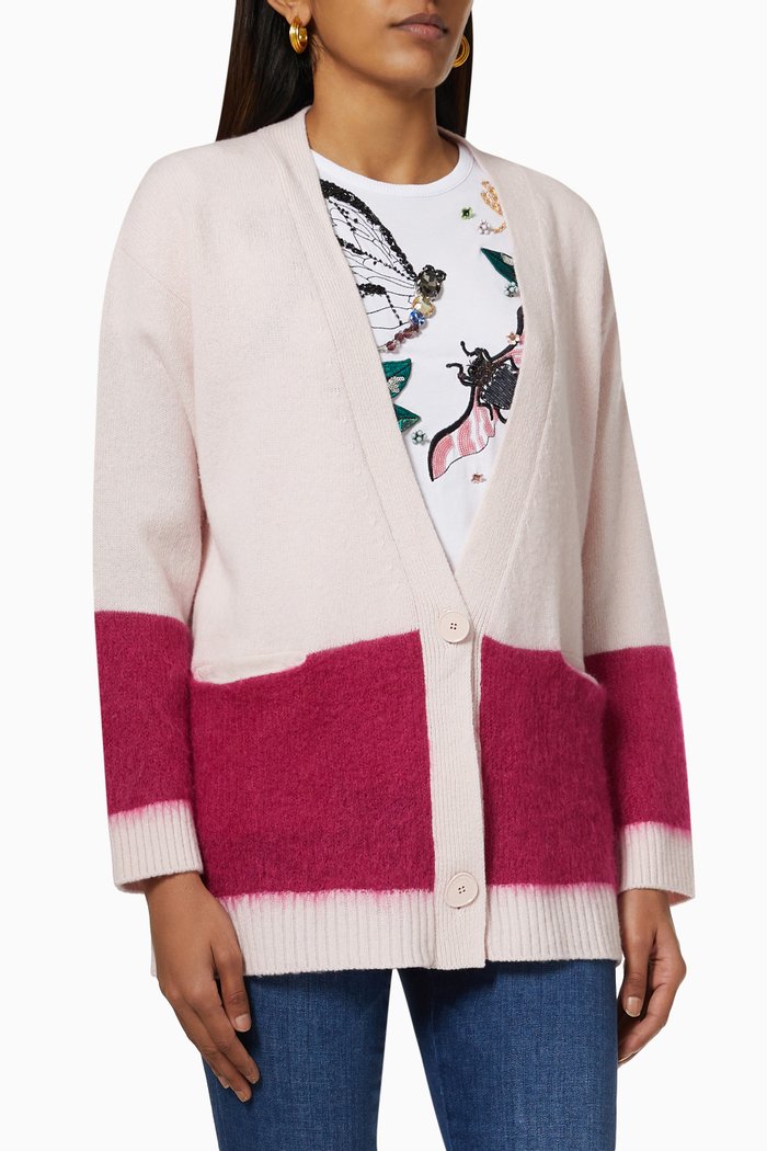 

Sbarcare Colour-block Cardigan in Wool, Pink