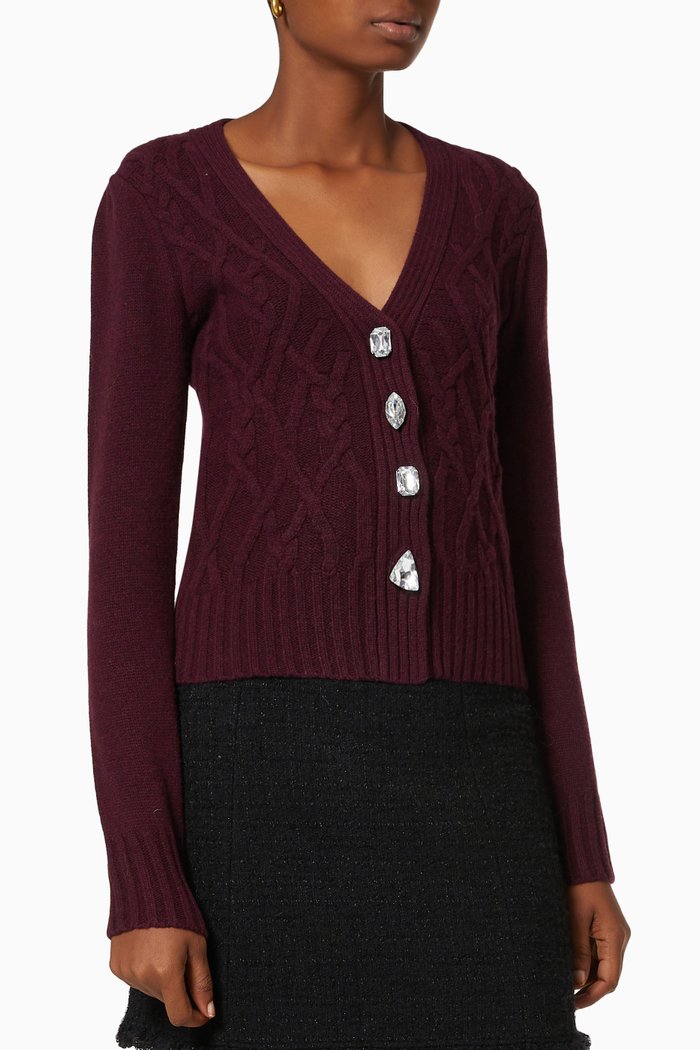 

Scenetta Cardigan with Jewelled Buttons, Burgundy