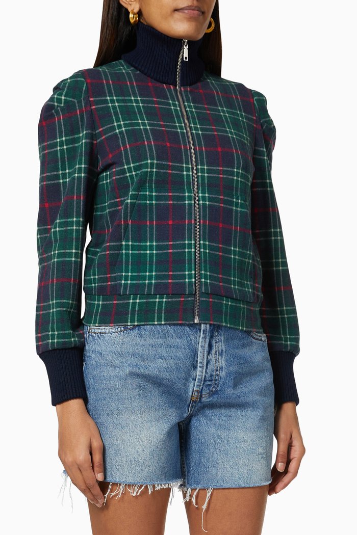 

Confine Bomber Jacket in Tartan Fleece, Green