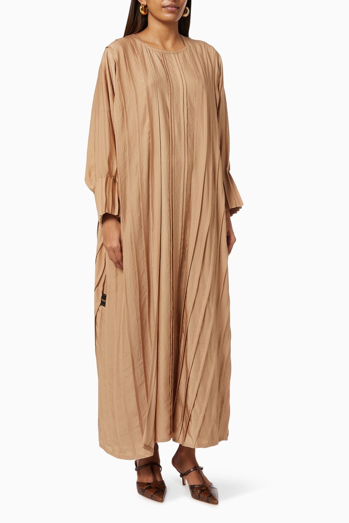 

Pleated Abaya Set, Neutral
