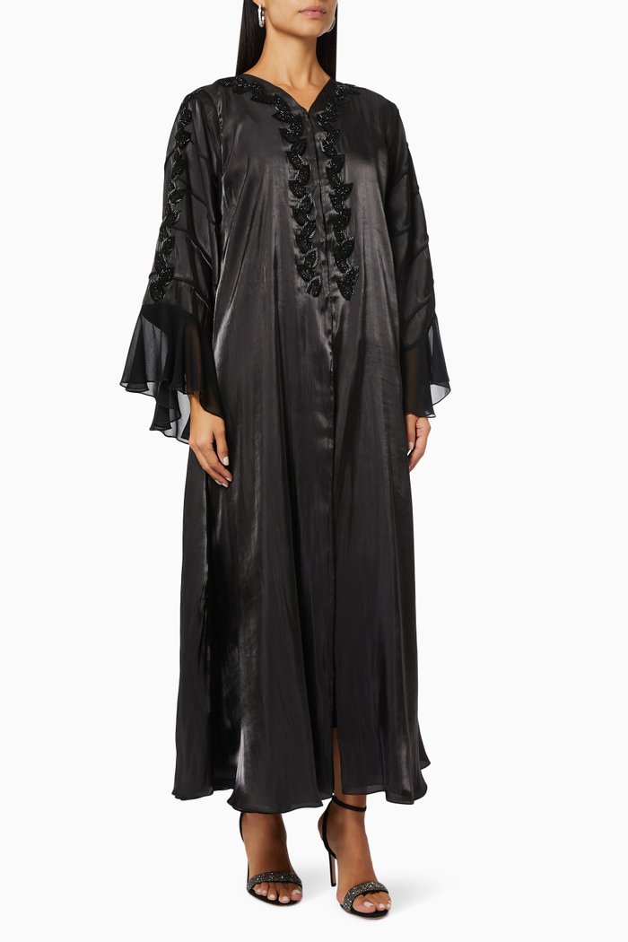 

Beaded Leaf Embellished Abaya, Black