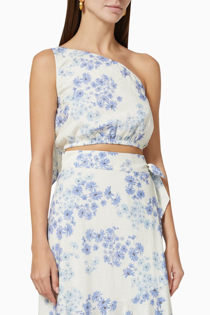 

One Shoulder Crop Top in Organic Cotton & ECOVERO™, Blue