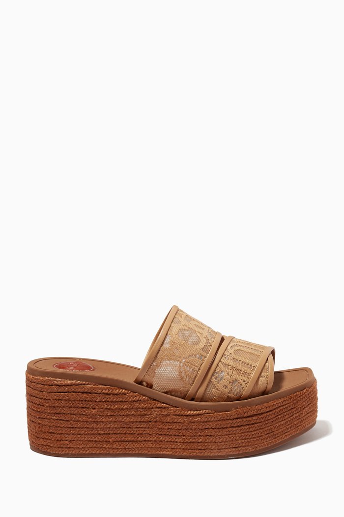 

Woody Wedge Mules in Lace, Neutral