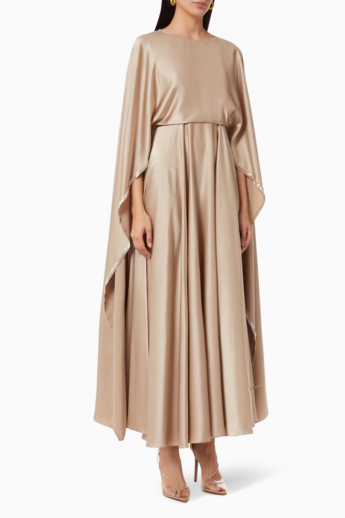 Kimono Sleeve Dress in Satin, Neutral