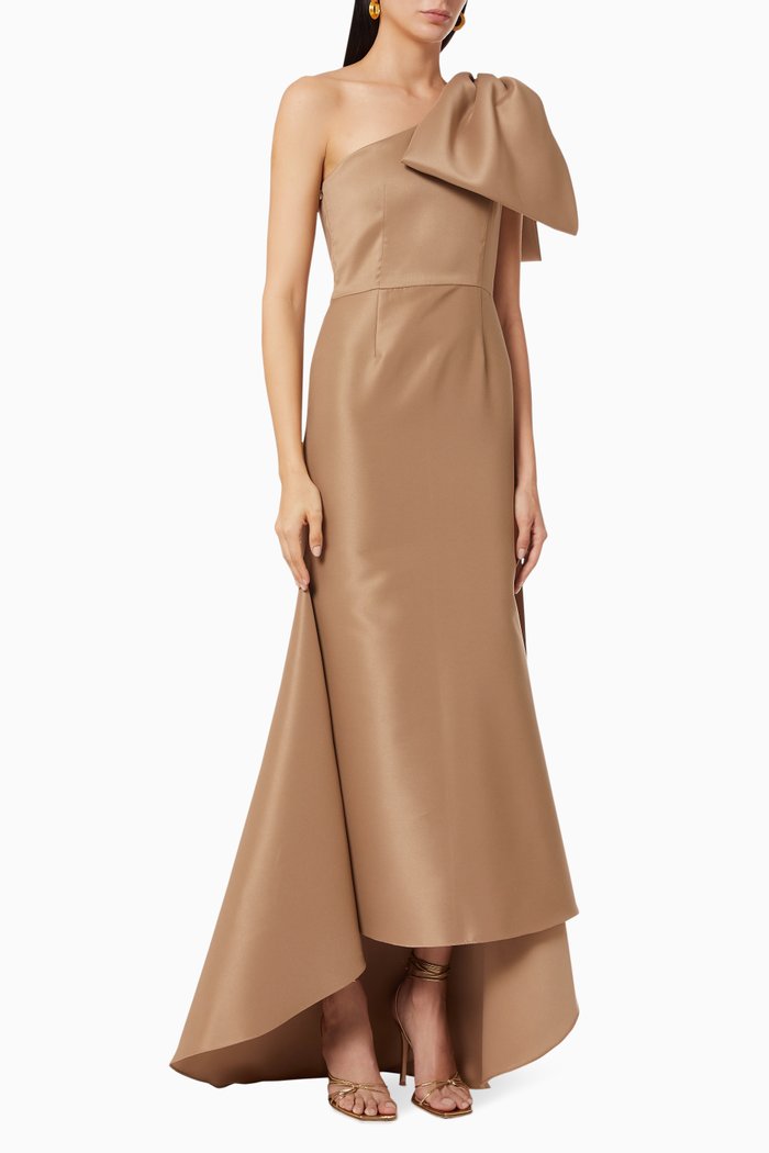 

One Shoulder Ribbon Gown, Neutral