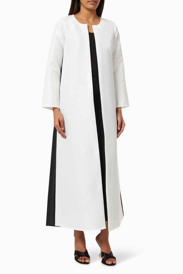 

Two Tone Bead Embellished Abaya, White