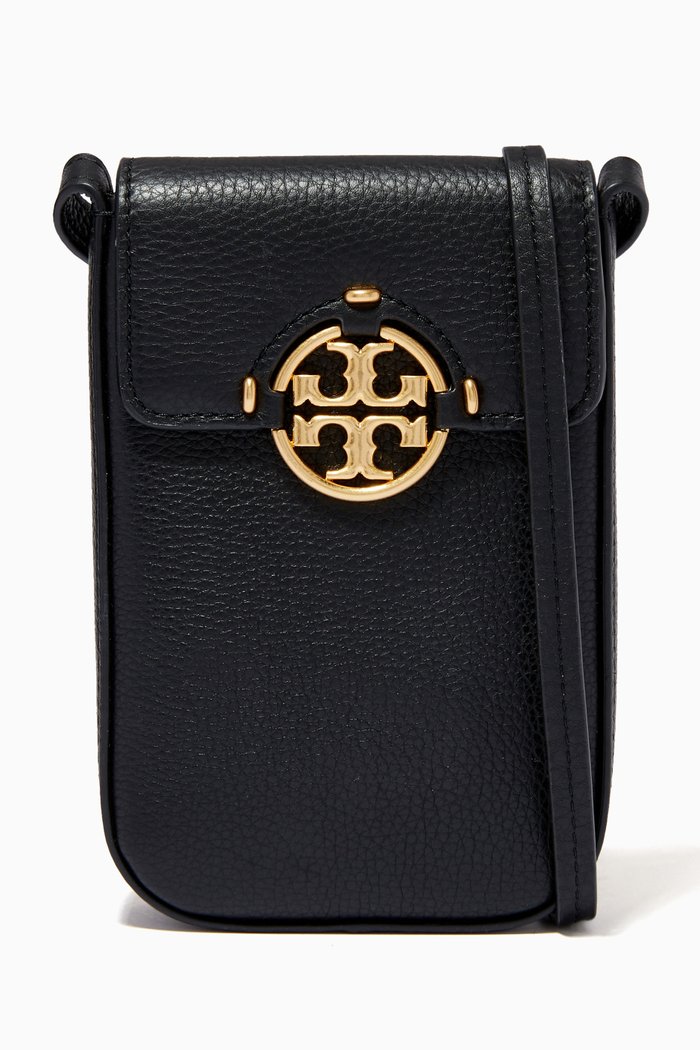 Miller Phone Crossbody Bag in Leather, Black