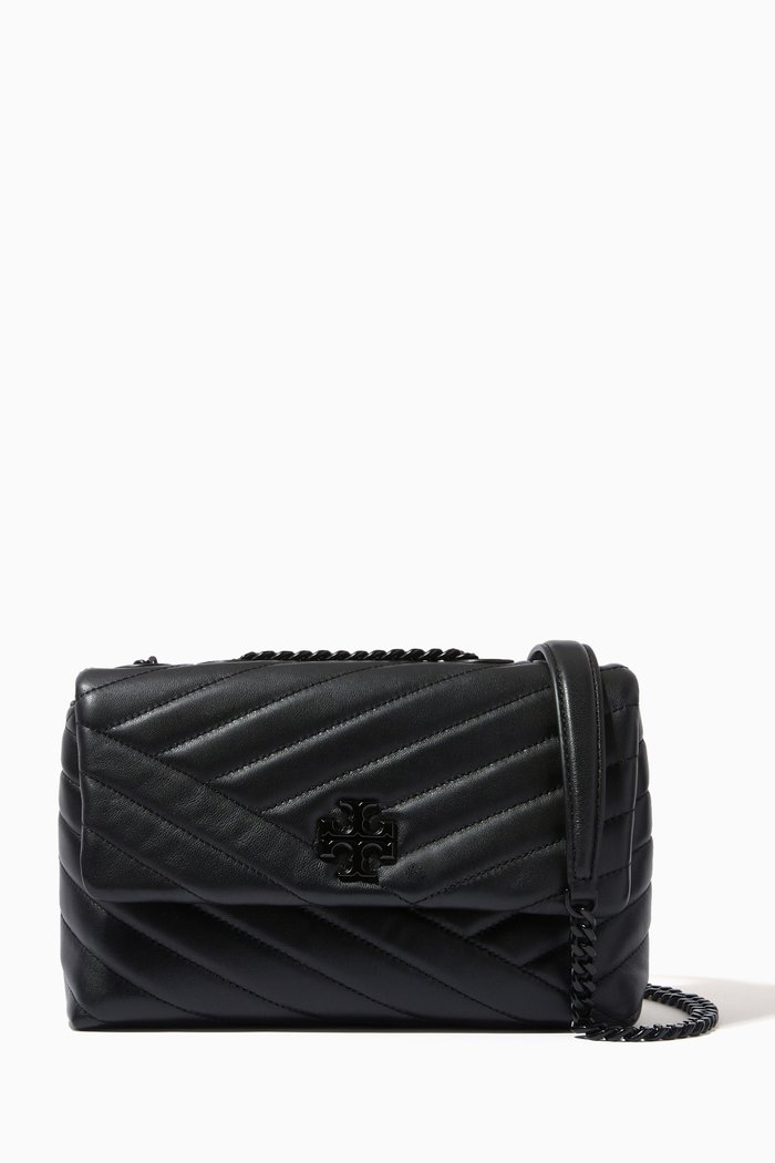 Kira Chevron Small Convertible Bag in Quilted leather, Black