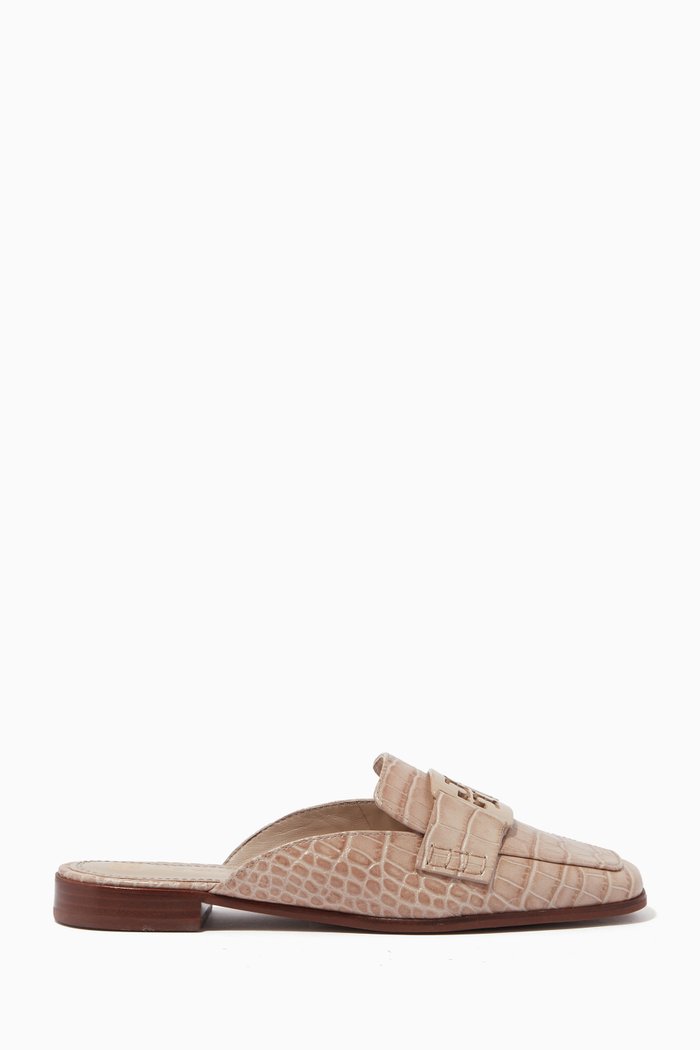 

Georgia Loafer Mules in Croc-embossed Leather, Grey