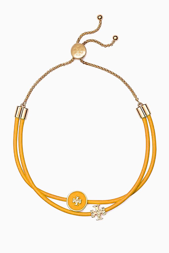 Kira Enamel Slider Bracelet in Leather & Brass, Yellow