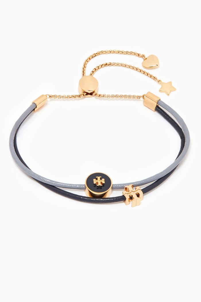 

Kira Enamel Slider Bracelet in Leather & Brass, Blue