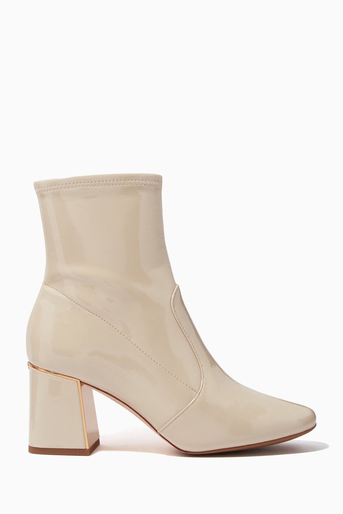 Gigi Heel Boots in Patent Leather, Neutral