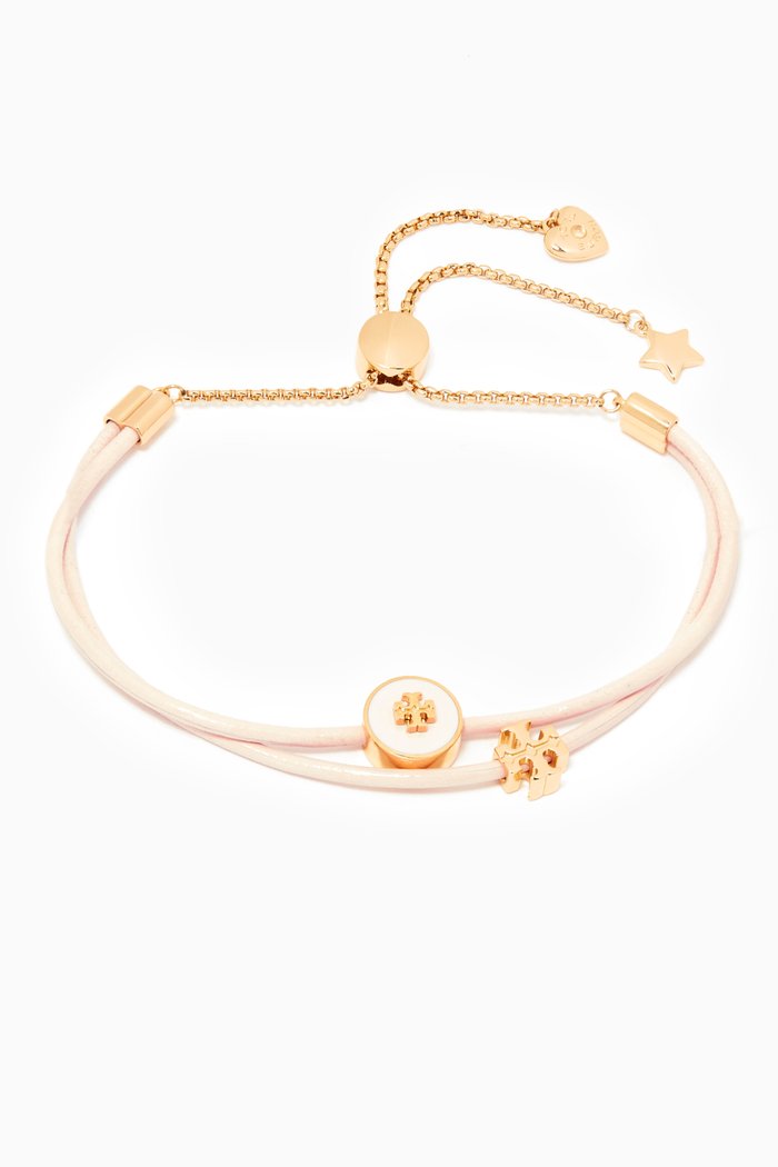 

Kira Enamel Slider Bracelet in Leather & Brass, Pink
