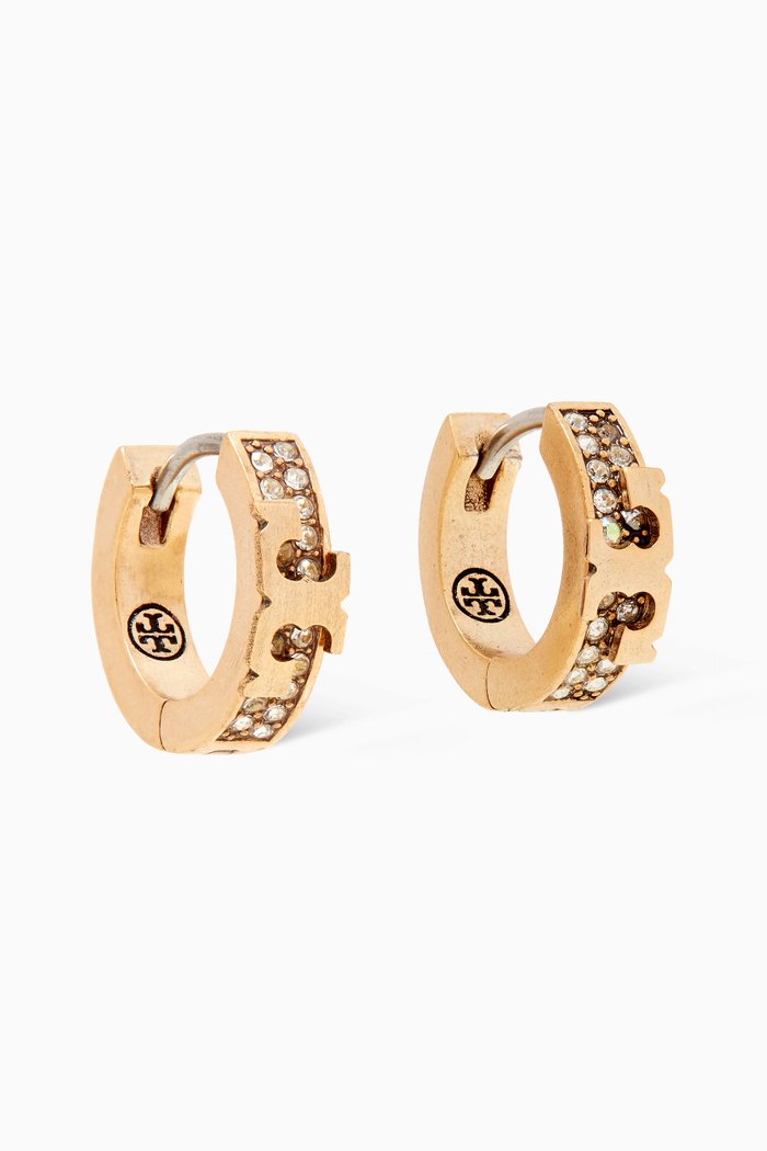Serif-T Crystal Hoops in 18kt Gold Plating