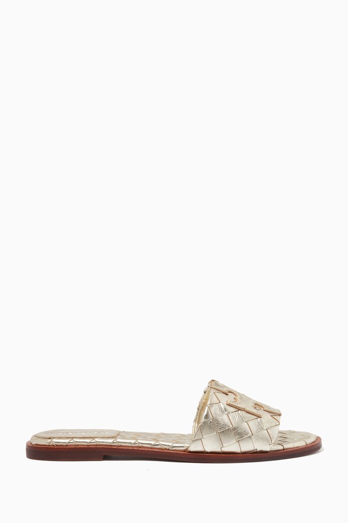 Ines Flat Slides in Metallic Leather, Gold