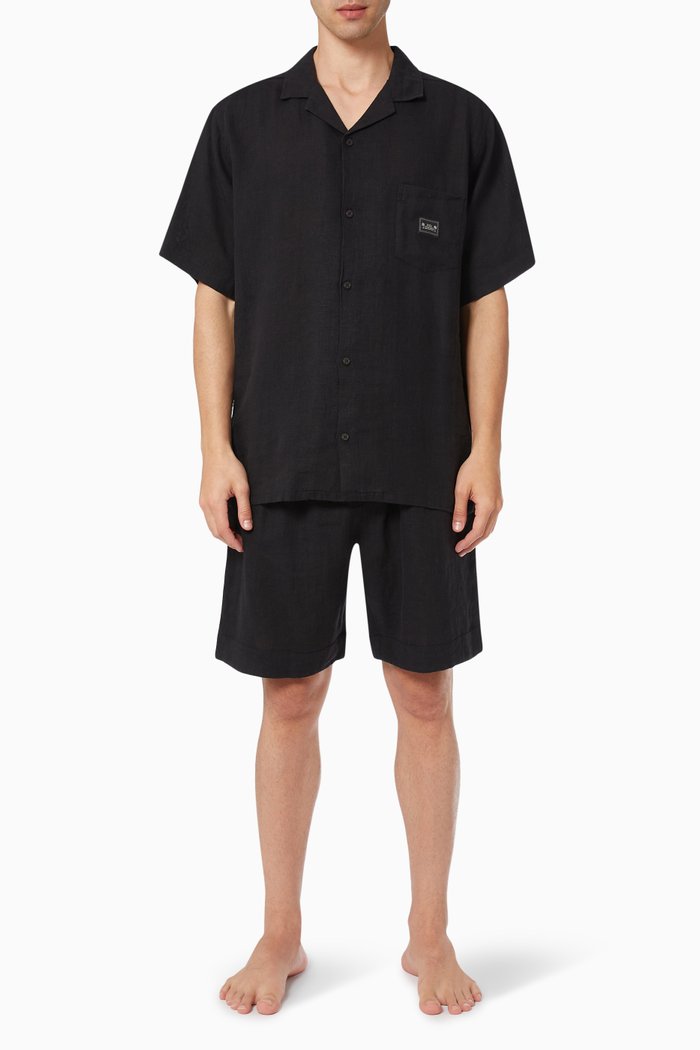 

Cuban Shirt & Shorts Set in Linen, Black