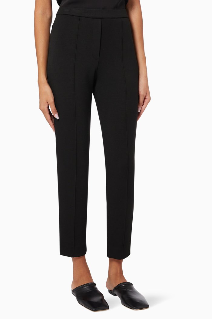 Front Seam Pants in Double-Knit Viscose, Black