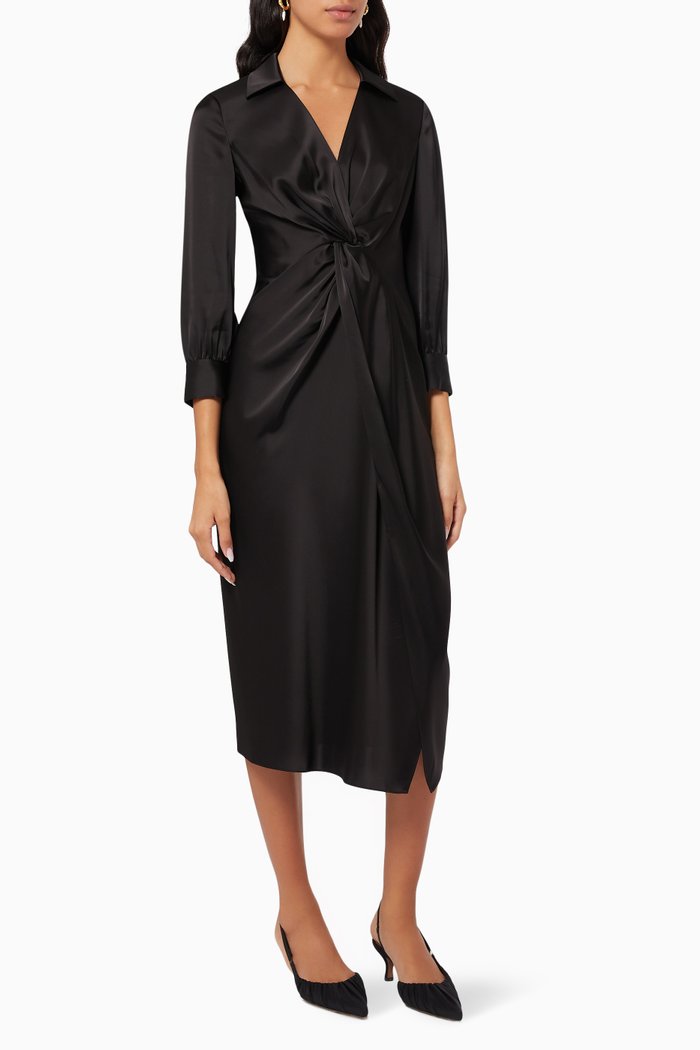 Twist Dress in Satin, Black