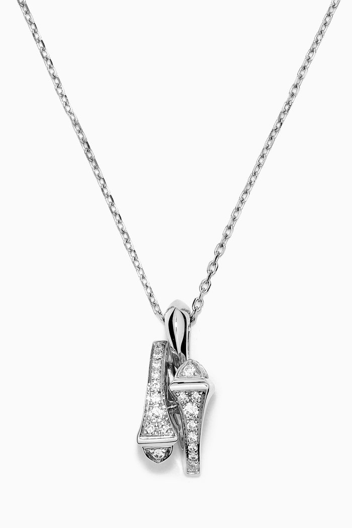 

Cleo Full Diamond Huggie Pendant Necklace in 18kt White Gold, Silver