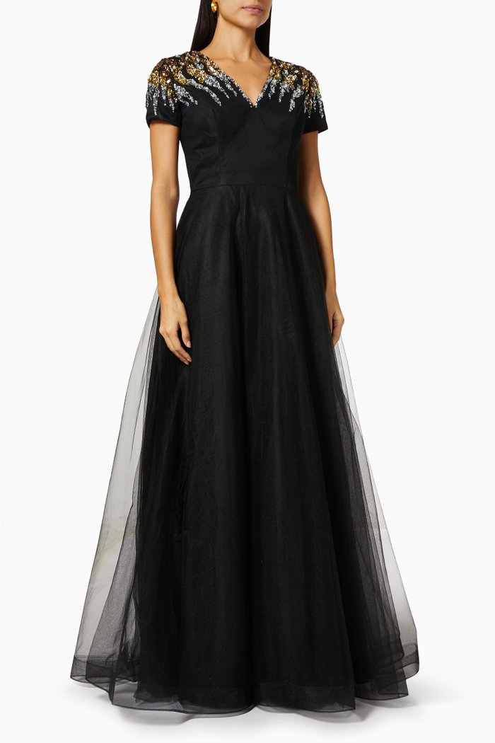 

Diamante Embellished Dress in Tulle, Black
