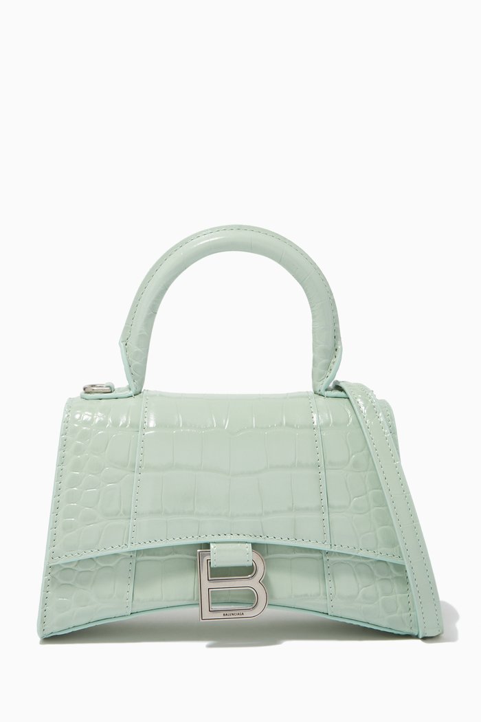 

Hourglass XS Top Handle Bag in Shiny Crocodile Embossed Calfskin, Green