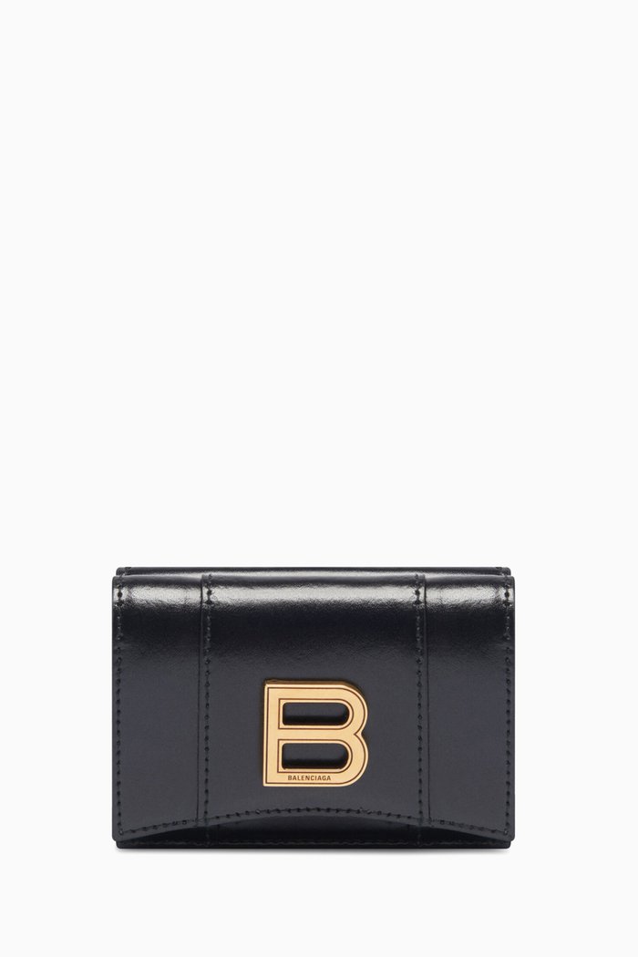 

Hourglass Mini Wallet in Shiny Box Calfskin, Black