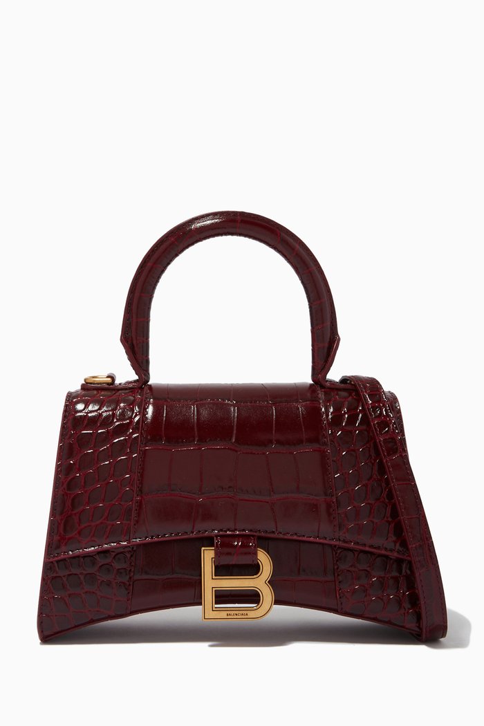 

Hourglass XS Top Handle Bag in Shiny Crocodile Embossed Calfskin, Red