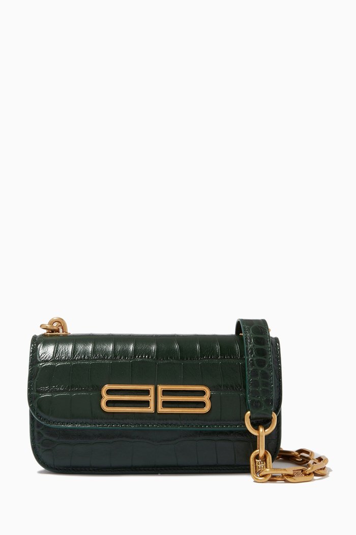 

Gossip XS Shoulder Bag in Croc-embossed Leather, Green