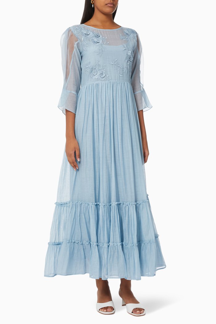 

Nora Maxi Dress in Cotton Silk Blend, Blue