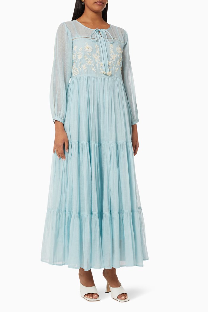 

Noemi Maxi Dress in Cotton Silk Blend, Blue