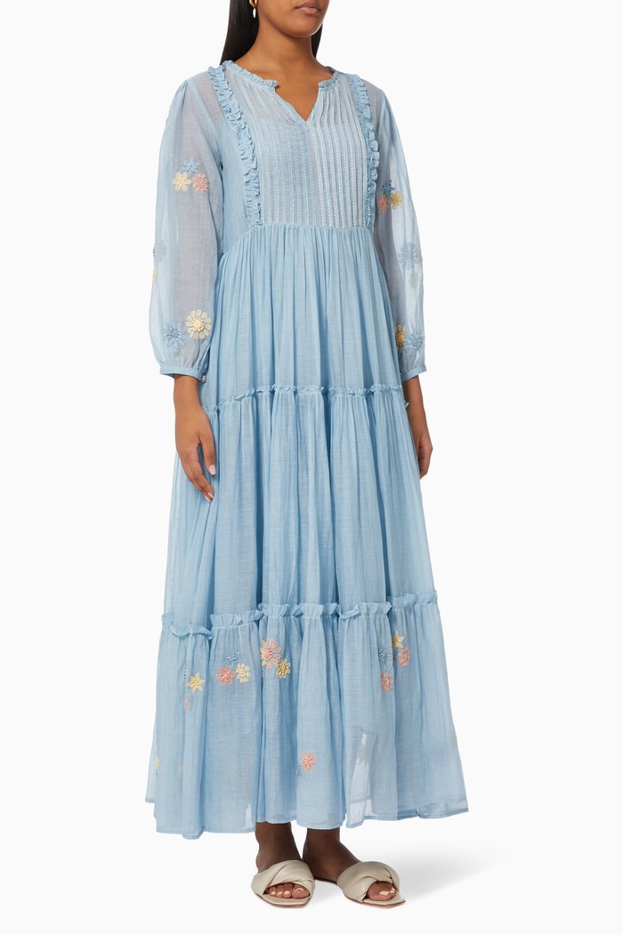 

Flora Maxi Dress in Cotton Silk Blend, Blue
