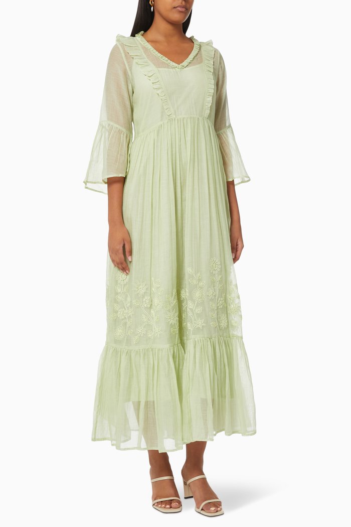 

Orchid Maxi Dress in Cotton Silk Blend, Green