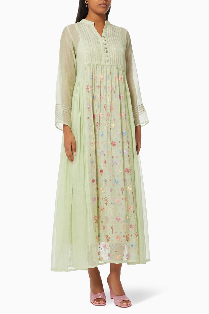 

Tutti Fruity Midi Dress in Cotton Silk Blend, Green