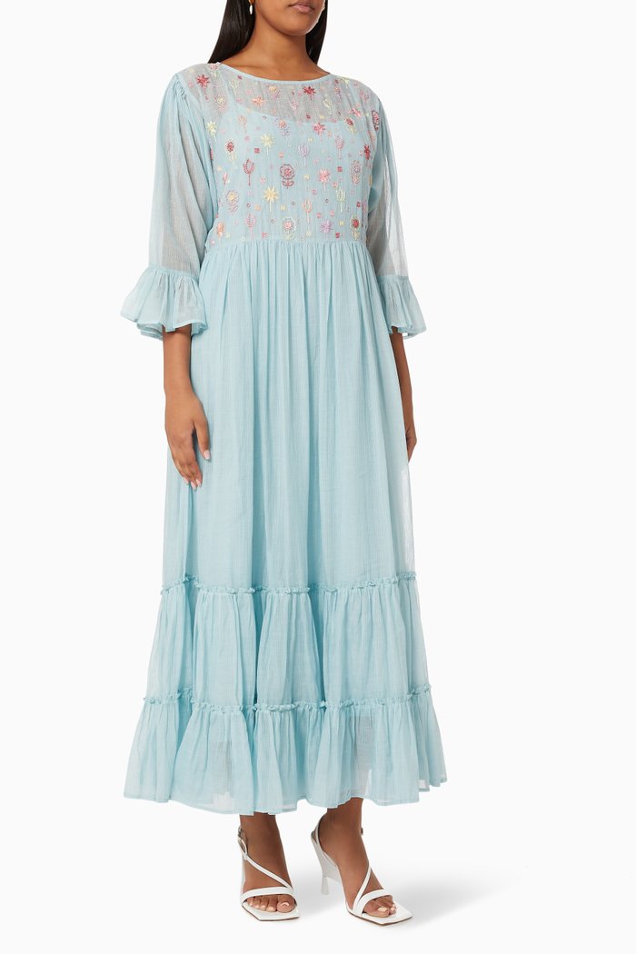 

Senera Maxi Dress in Cotton Silk Blend, Blue
