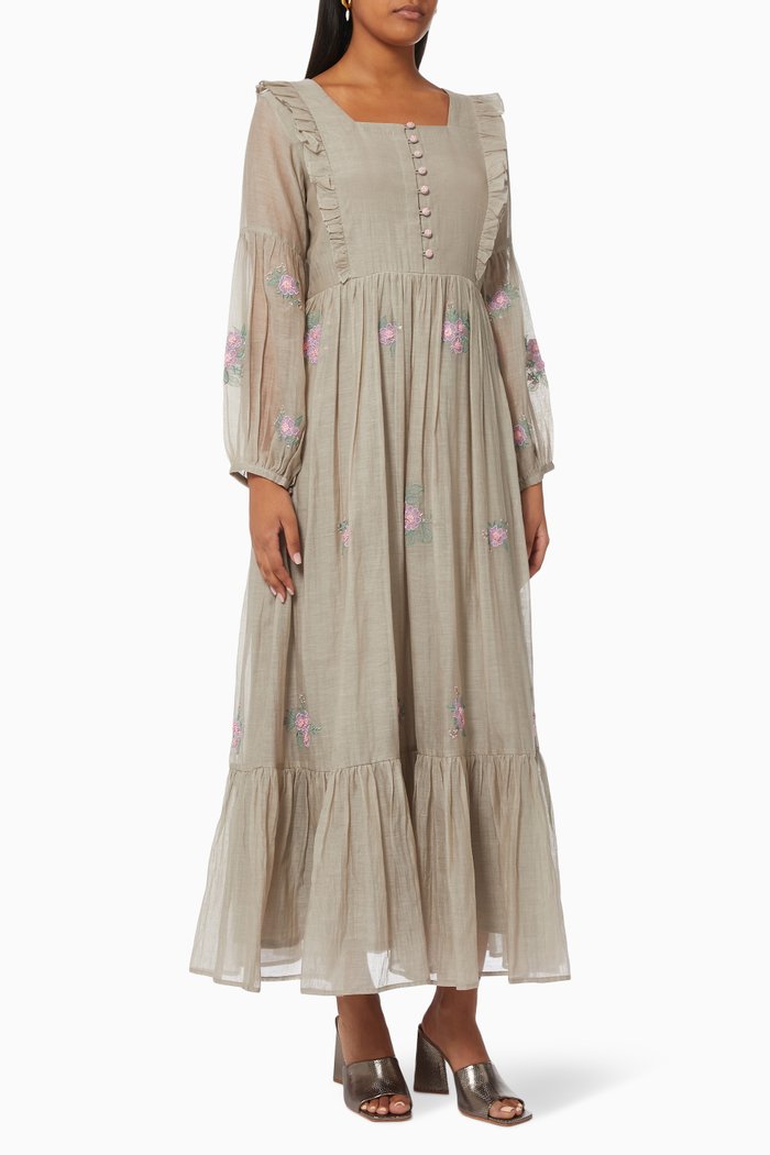 

Jill Maxi Dress in Cotton Silk Blend, Grey