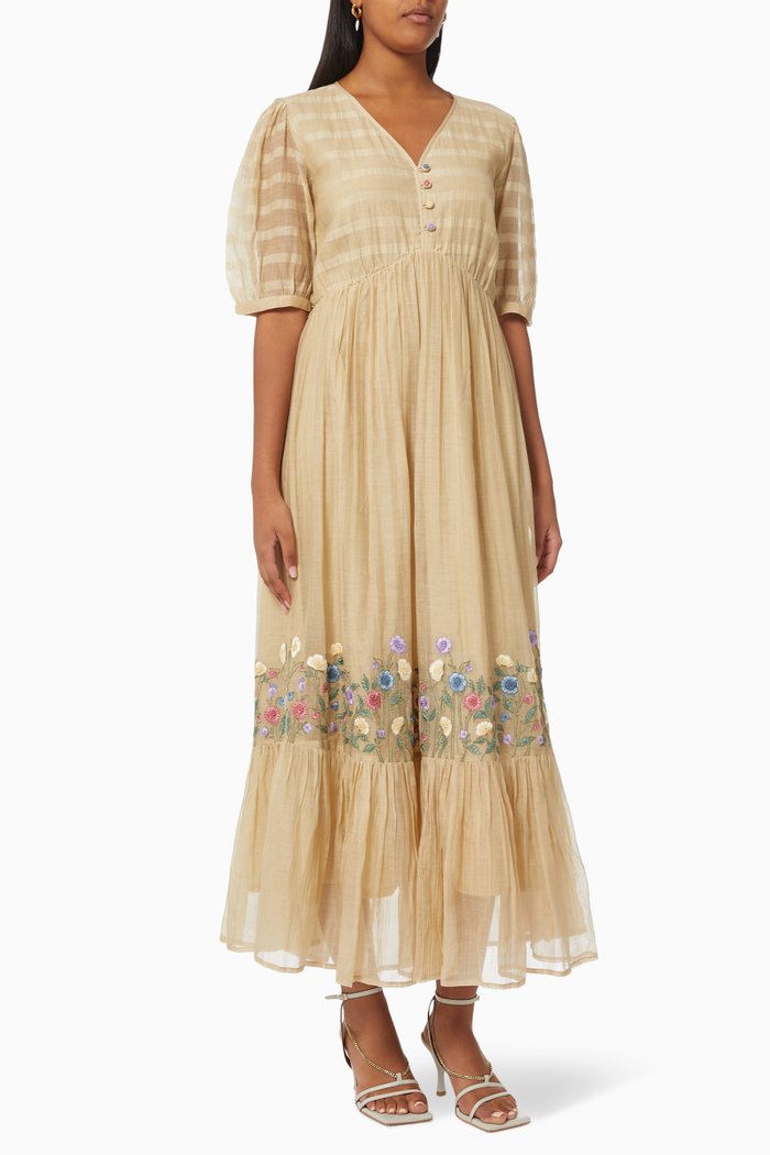 

Amanta Maxi Dress in Cotton Silk Blend, Neutral
