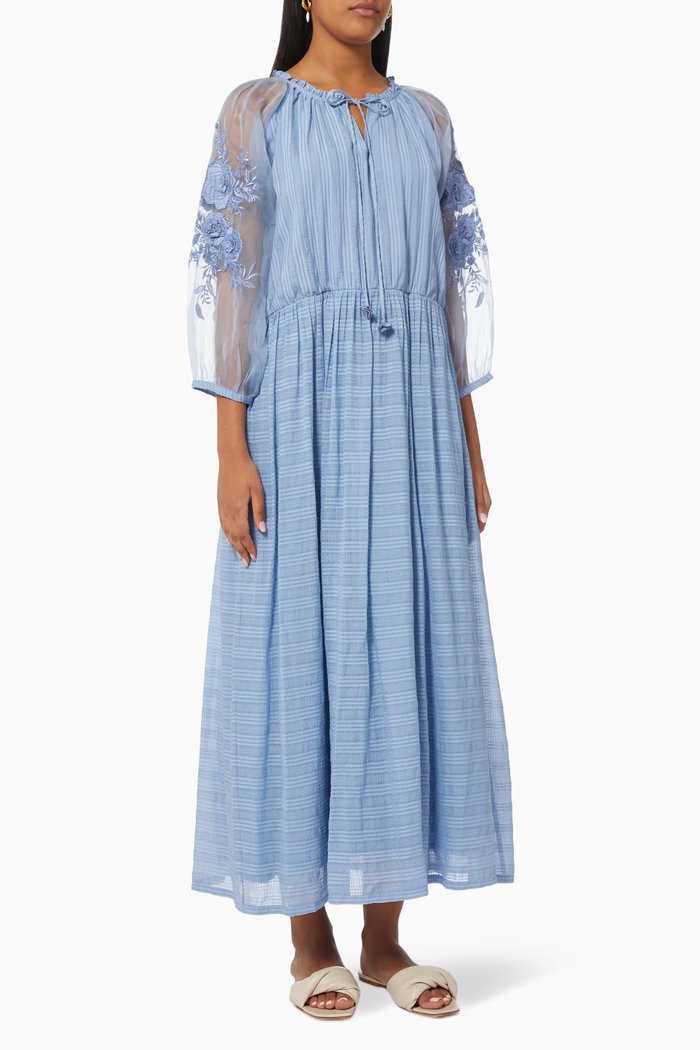 

Pinacolada Maxi Dress in Cotton Silk Blend, Blue